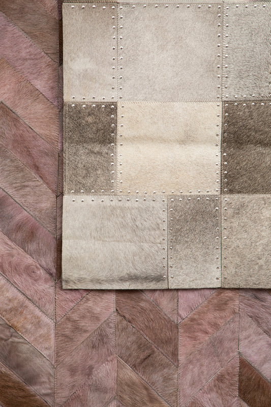 Grey Leather Rug – Luxury Genuine Cowhide Patchwork