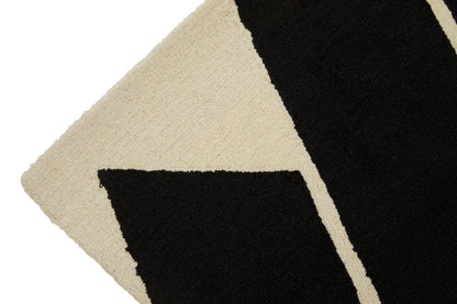 Black and White Luxury Geometric Wool Mix Handwoven Rug