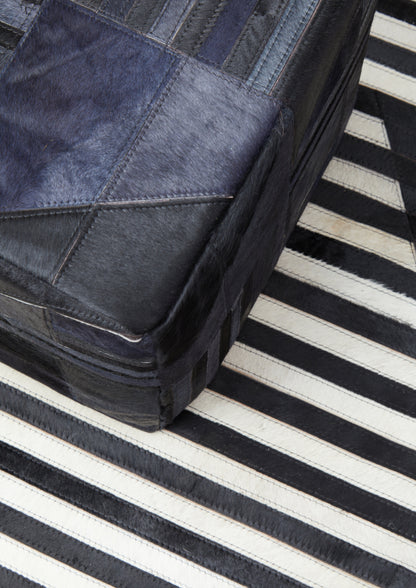 Luxury Black And White Genuine Cowhide Abstract Leather Rug