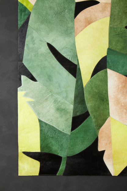 Botanical Green Multicoloured Genuine Luxury Hair on Leather Rug