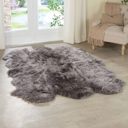 Extra Large Grey Genuine Super Soft NZ Sheepskin Rug - 6 Pelt 180cm x 200cm