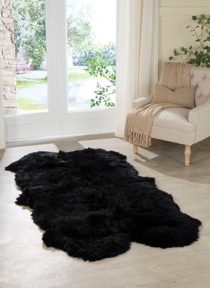 Large Black Genuine Super Soft NZ Sheepskin Rug - 4 Pelt 120cm x 240cm
