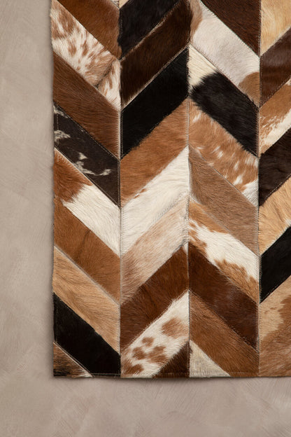 Luxury Large Brown Genuine Cowhide Leather Chevron Patchwork Rug 160cm x 230cm