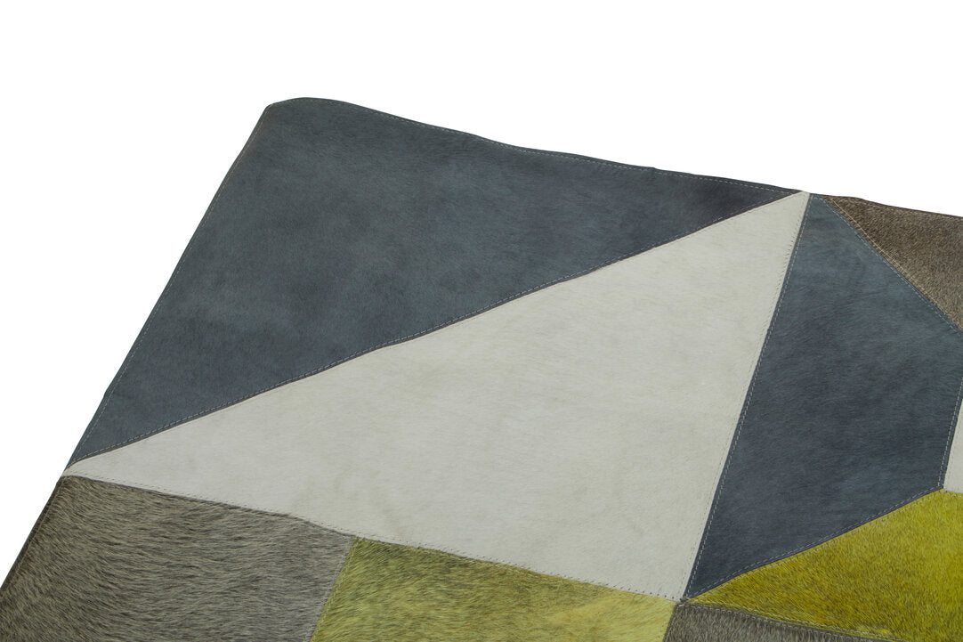 Large Multi-Coloured Cowhide Hair on Leather Abstract Patchwork Rug