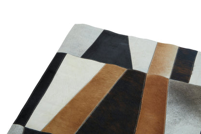 Luxury Multicoloured Geometric Genuine Cowhide Leather Patchwork Rug