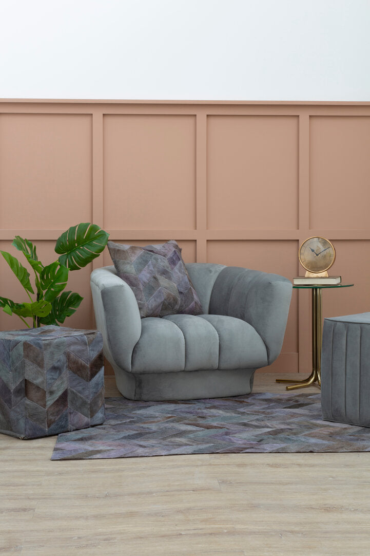 Grey Hair on Leather Chevron Pouffe
