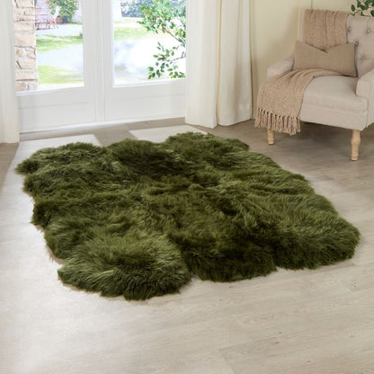 Extra Large Olive Green Genuine Super Soft NZ Sheepskin Rug - 6 Pelt 180cm x 200cm