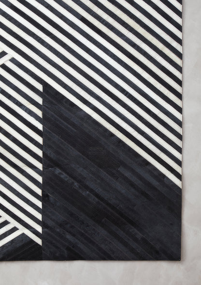 Luxury Black And White Genuine Cowhide Abstract Leather Rug