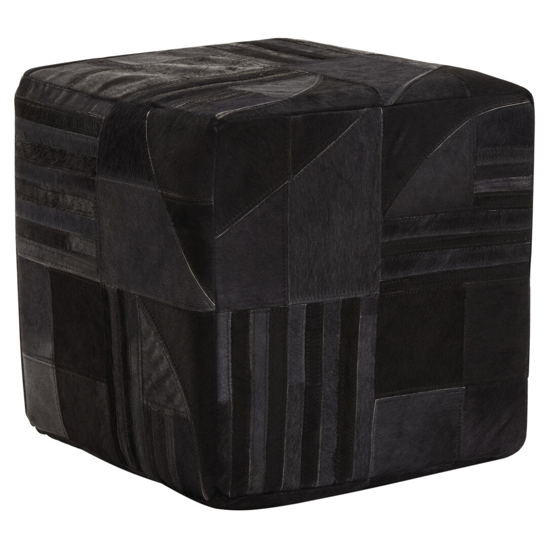 Black And Grey Deco Hair on Leather Pouffe