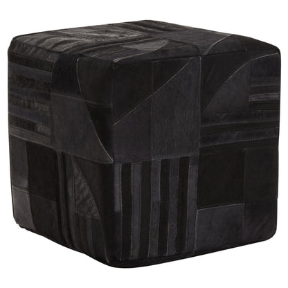 Black And Grey Deco Hair on Leather Pouffe