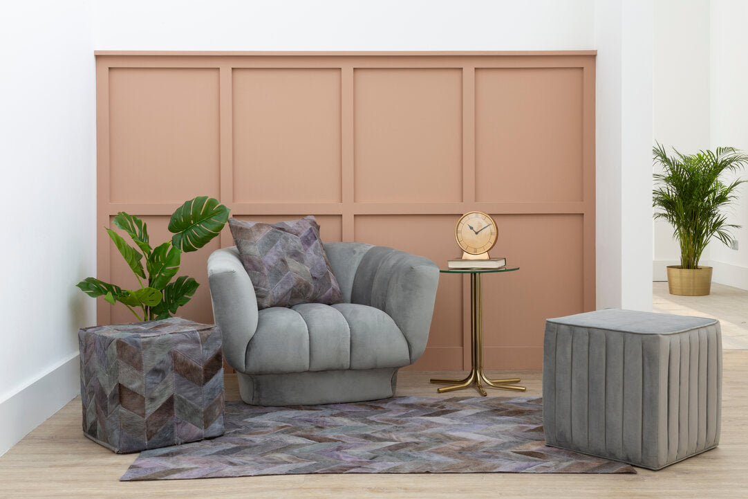 Large Cowhide Grey Hair on Leather Chevron Patchwork Rug