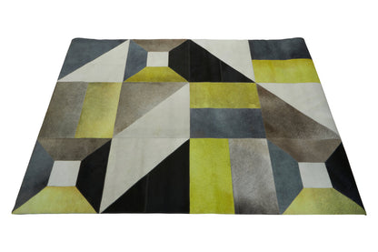 Multicoloured Luxury Abstract Genuine Cowhide Leather Patchwork Rug