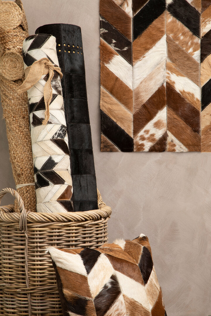 Brown Cowhide Hair on Leather Chevron Patchwork Rug 230cm x 160cm