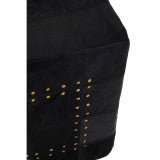Black Patchwork Cowhide Leather Pouffe With Gold Studs