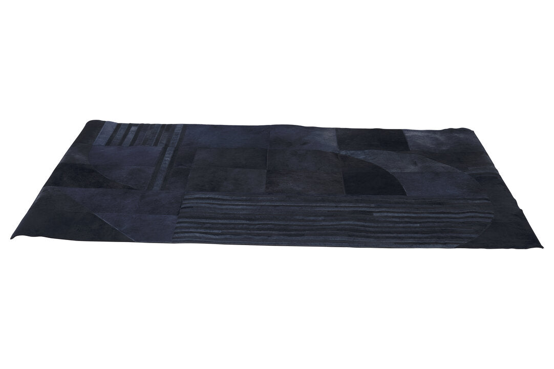 Deco Cowhide Black Hair on Leather Rug