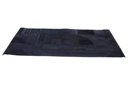 Luxury Black Genuine Cowhide Leather Deco Style Rug