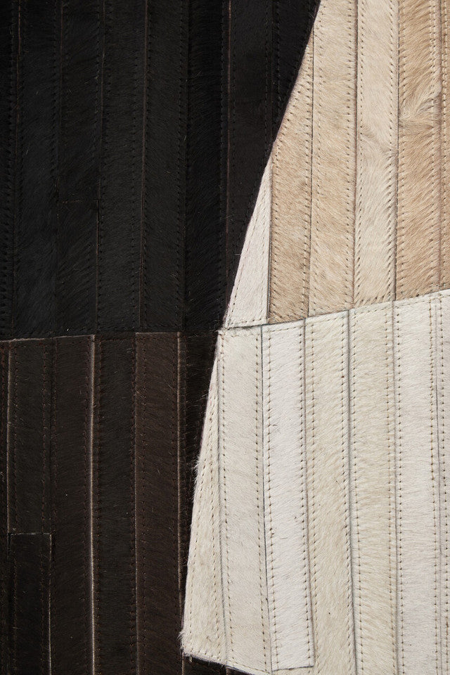 Large Black Abstract Hair On Leather Rug 230cm x 160cm