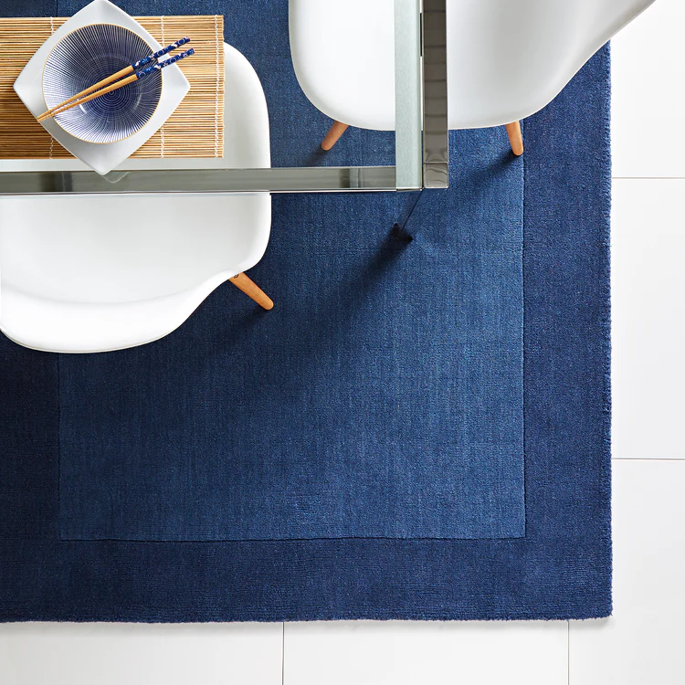 Origins Borders Navy Blue Luxury Wool Rug