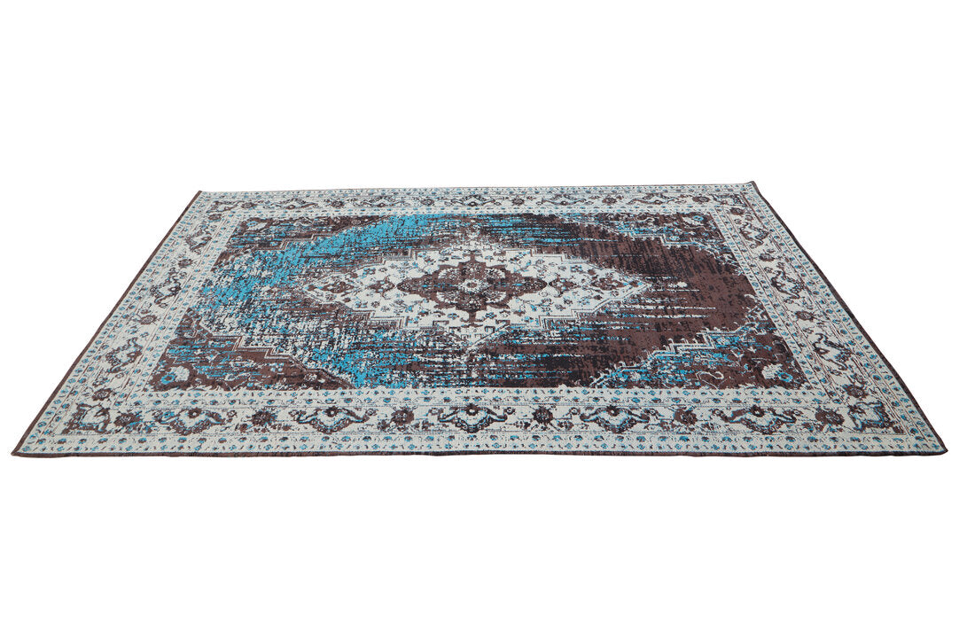 Distressed Persian Style Large Teal Blue Rug 240cm x 150cm