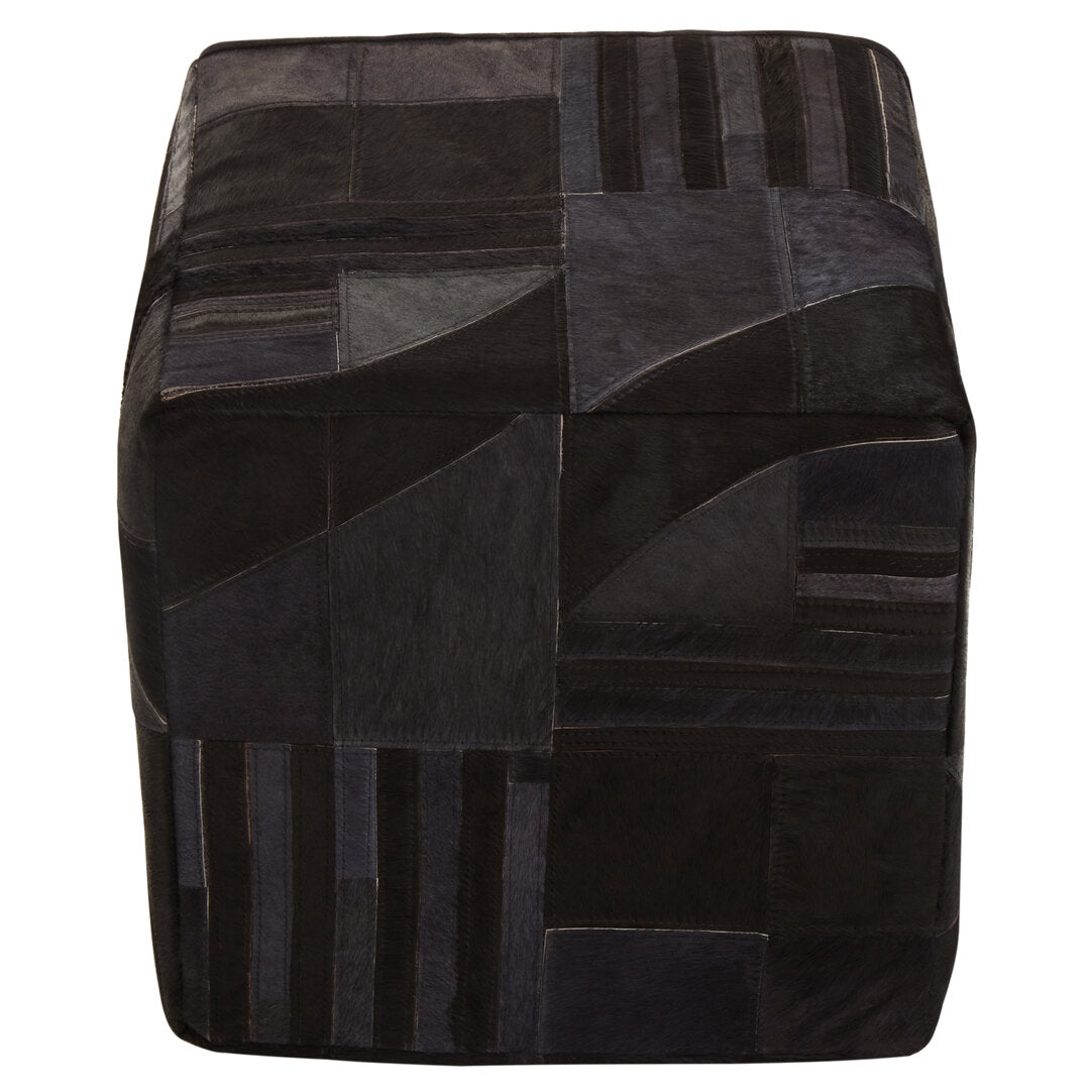 Black And Grey Deco Hair on Leather Pouffe