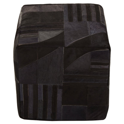 Black And Grey Deco Hair on Leather Pouffe
