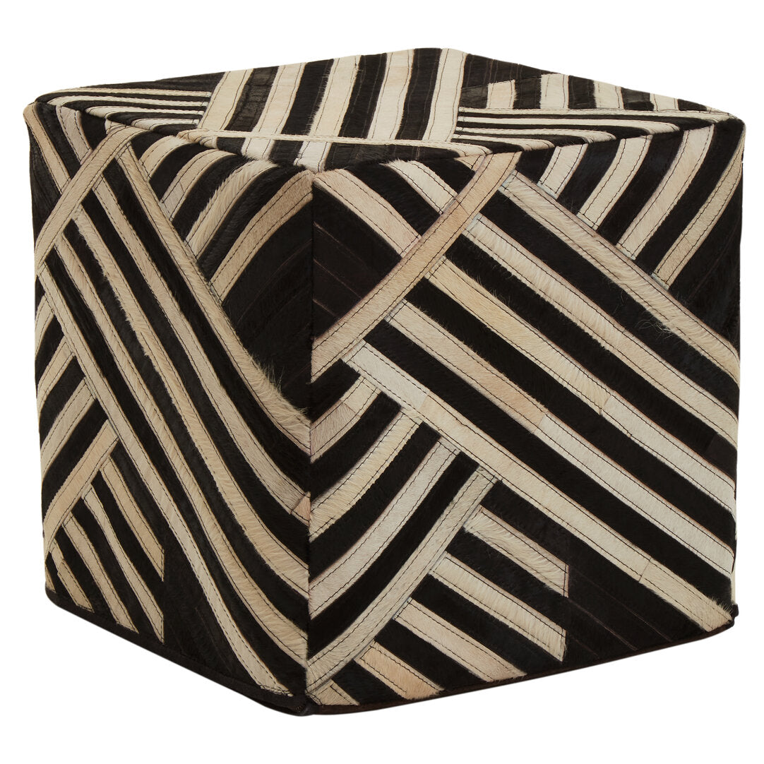 Black And White Stripe Leather Pouffe