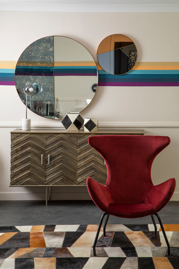 Large Geometric Striped Hair on Leather Cowhide Patchwork Rug