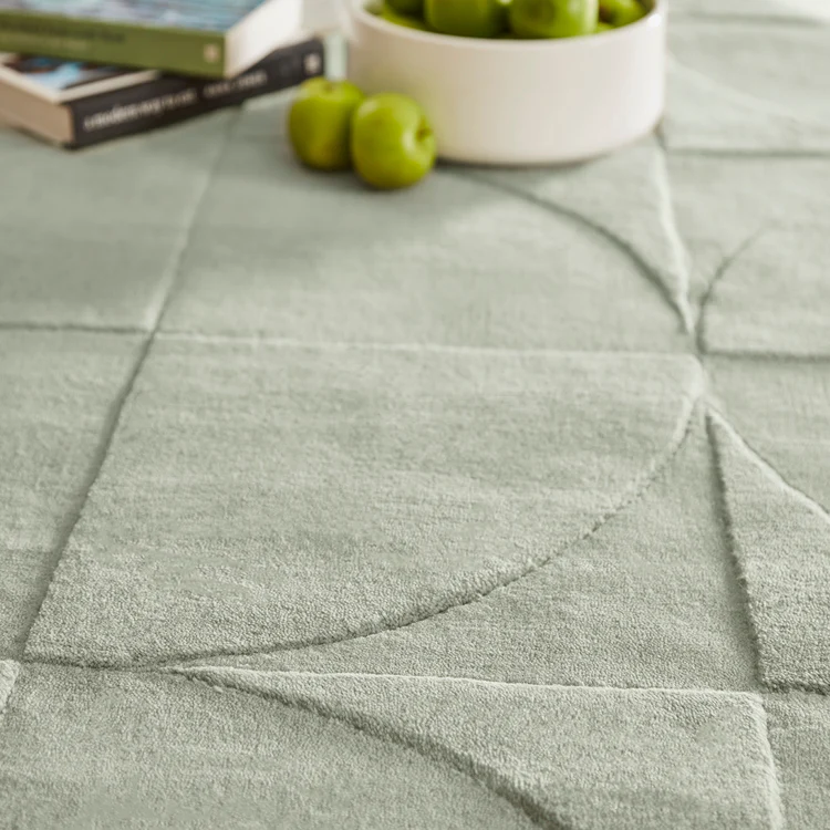 Origins Penny Eucalyptus Light Green Geometric Wool Rug