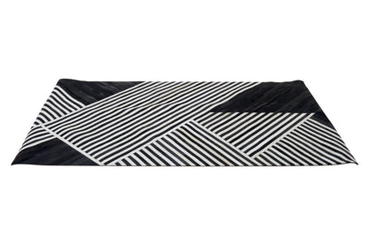Luxury Black And White Genuine Cowhide Abstract Leather Rug