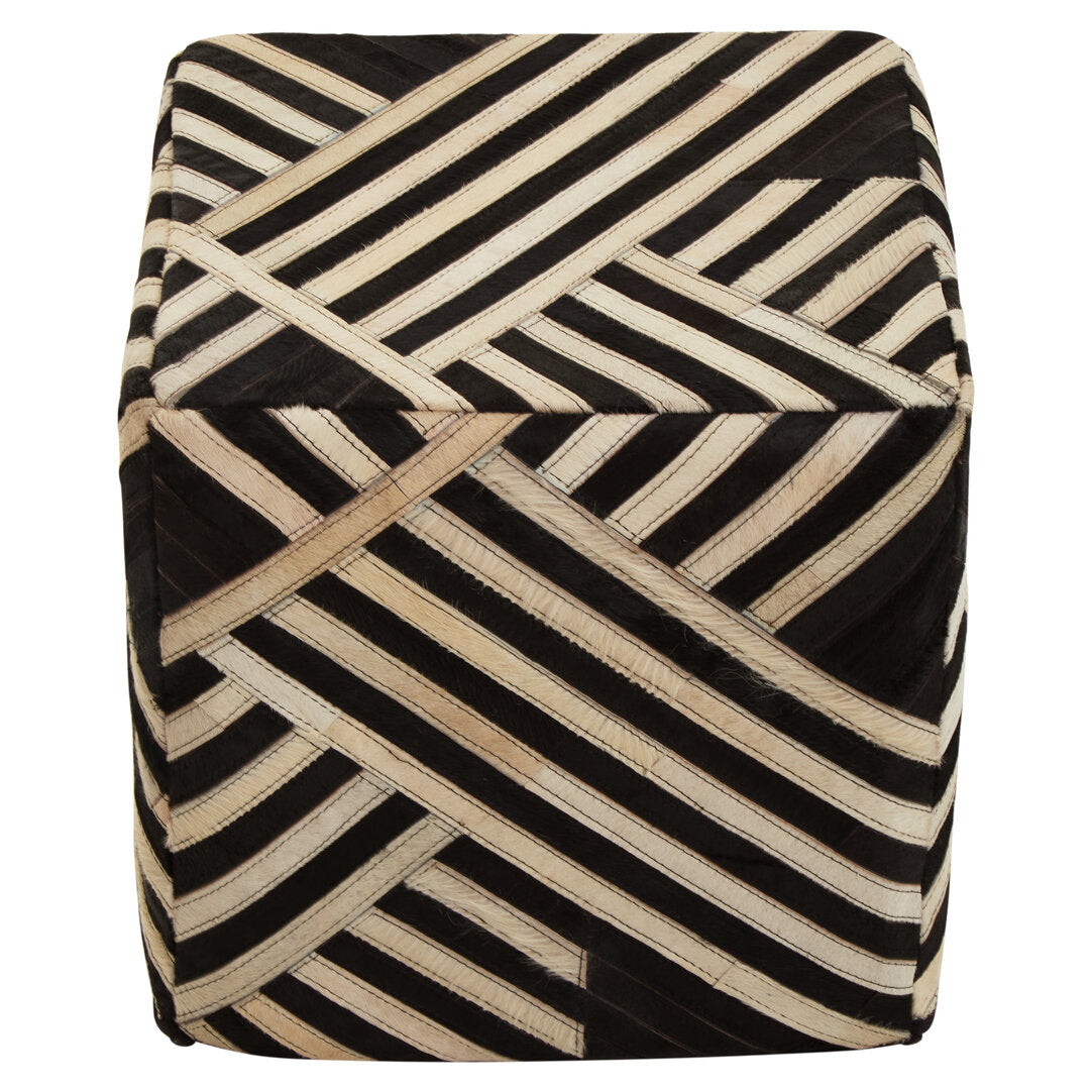 Black And White Stripe Leather Pouffe