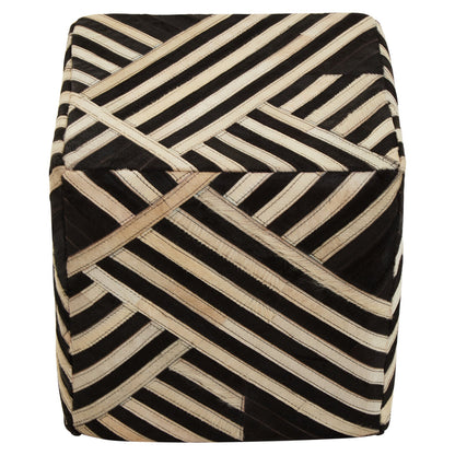 Black And White Stripe Leather Pouffe