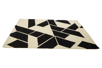Black and White Luxury Geometric Wool Mix Handwoven Rug