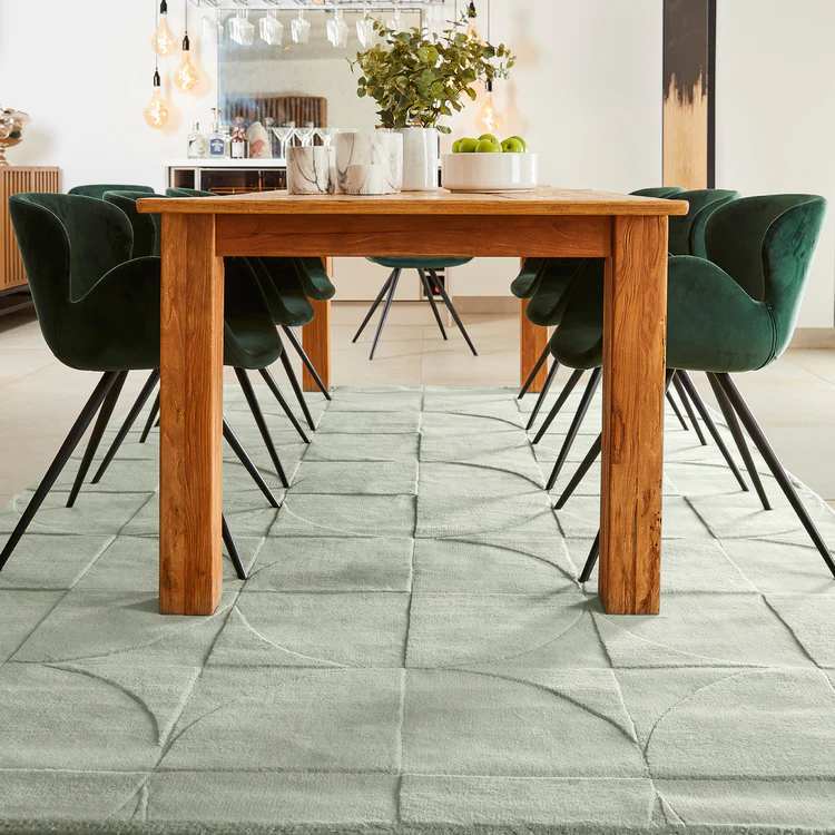 Origins Penny Eucalyptus Light Green Geometric Wool Rug