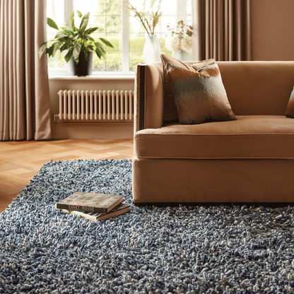 Origins Rocks Grey Shaggy Pile Wool Rug