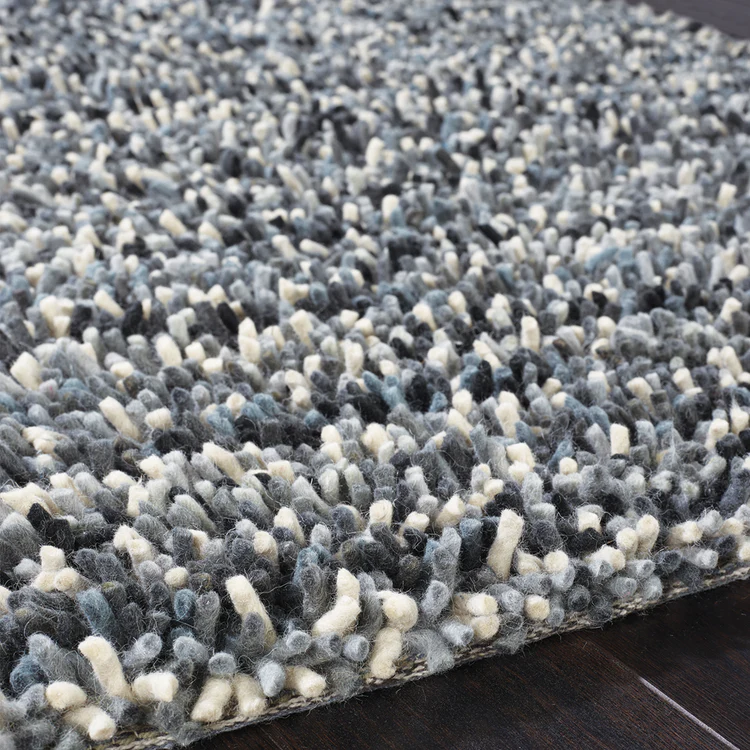 Origins Rocks Grey Shaggy Pile Wool Rug