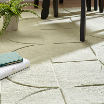 Origins Penny Eucalyptus Light Green Geometric Wool Rug