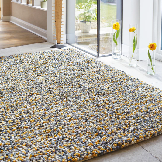 Origins Rocks Ochre Shaggy Pile Wool Rug