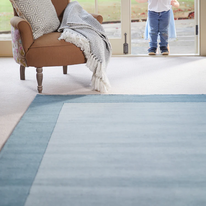 Origins Borders Duck Egg Blue Luxury Wool Rug