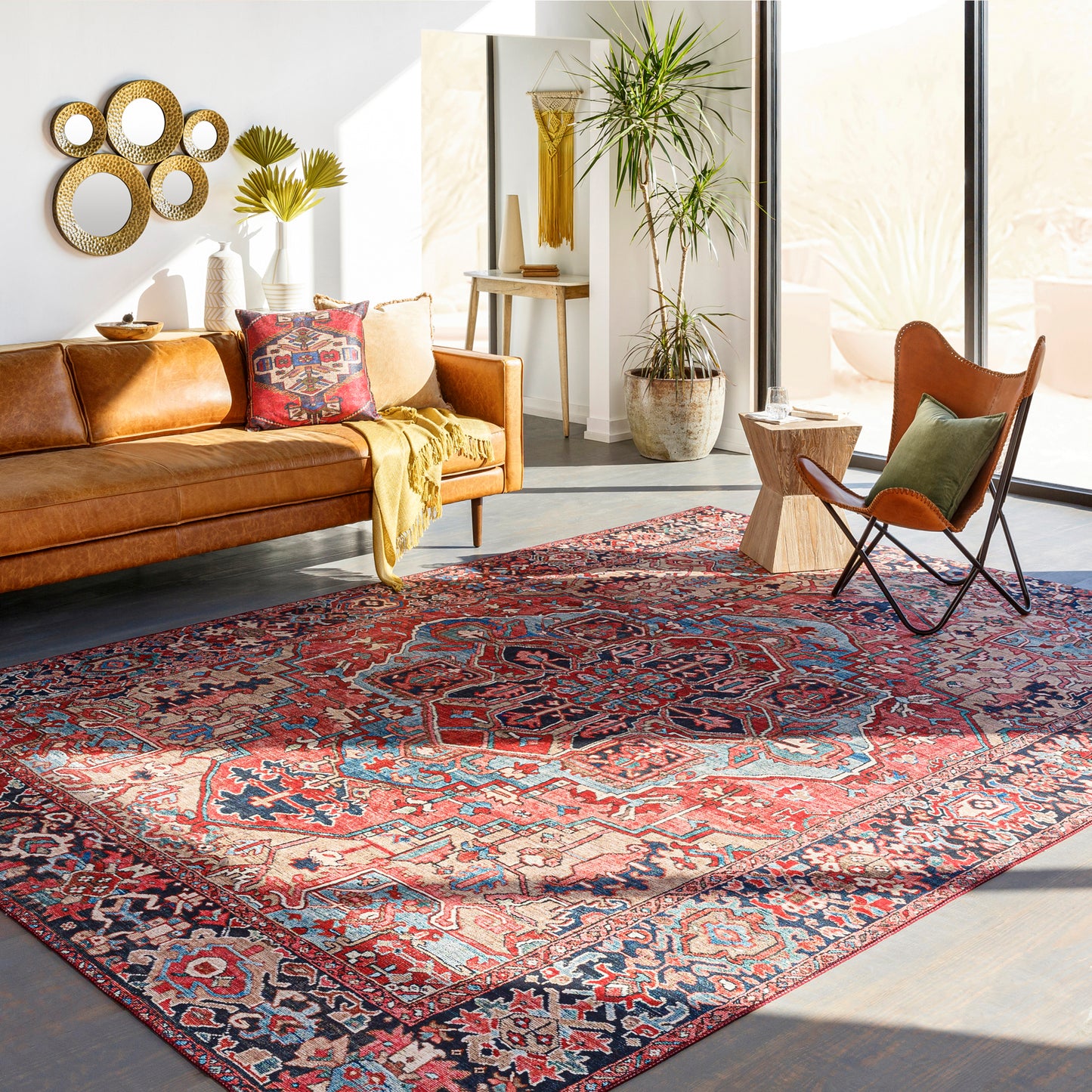 Iris Red Traditional Boho Rug