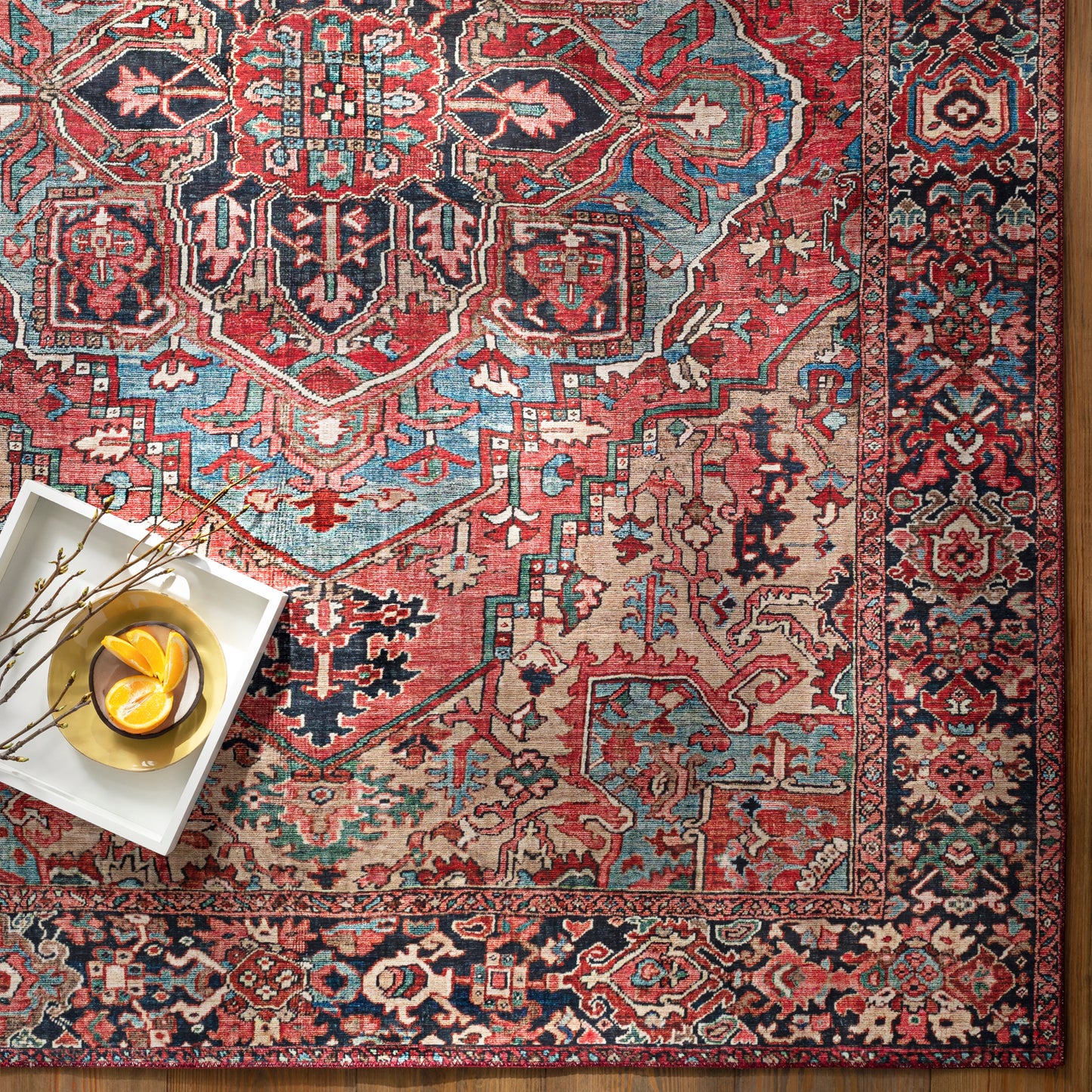 Iris Red Traditional Boho Rug