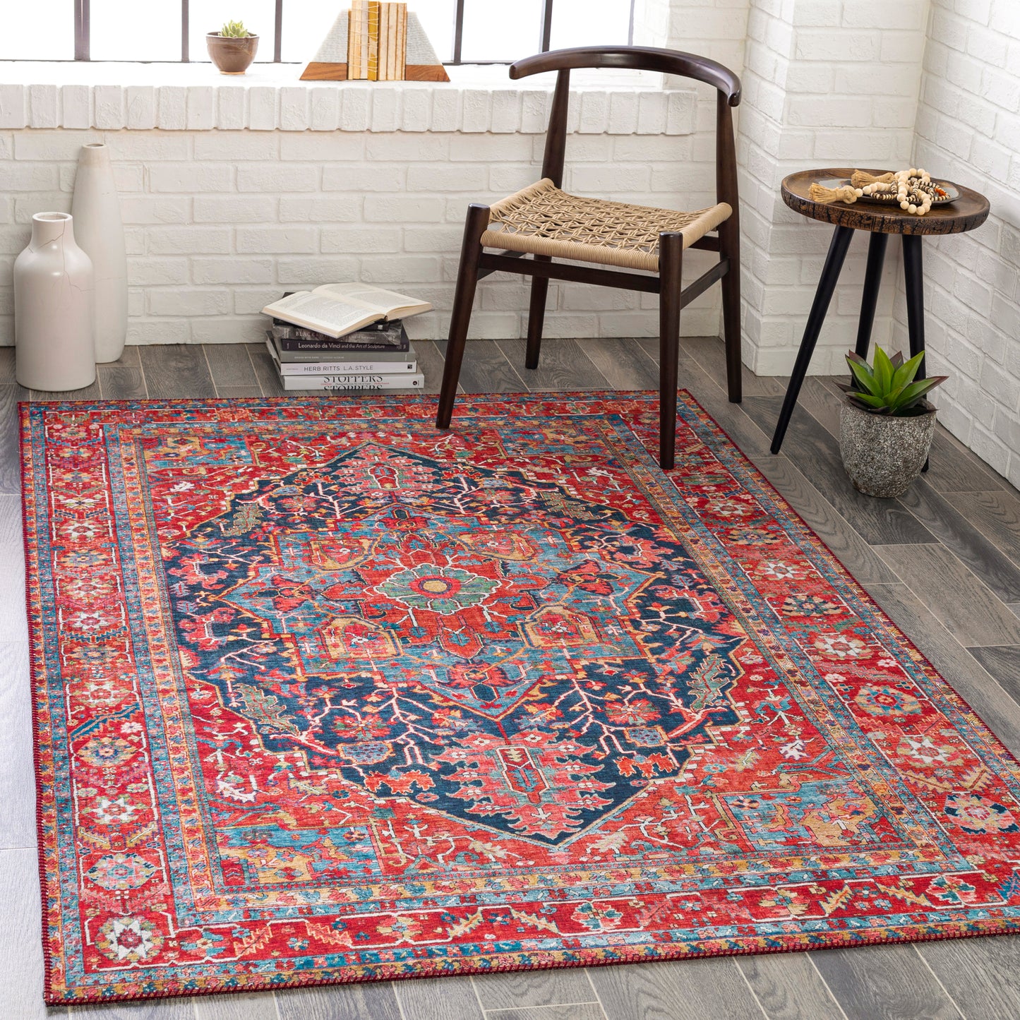 Iris Red Traditional Boho Rug
