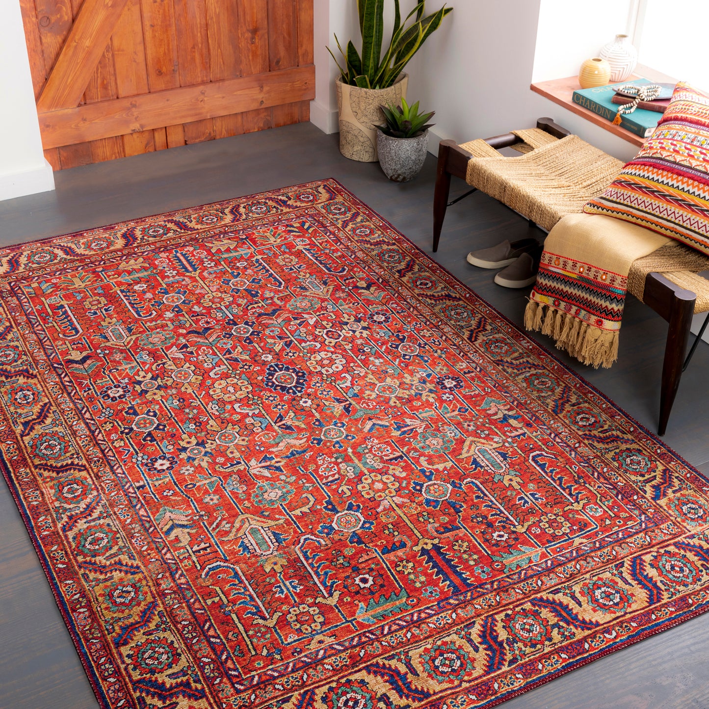 Iris Burnt Orange Traditional Boho Rug