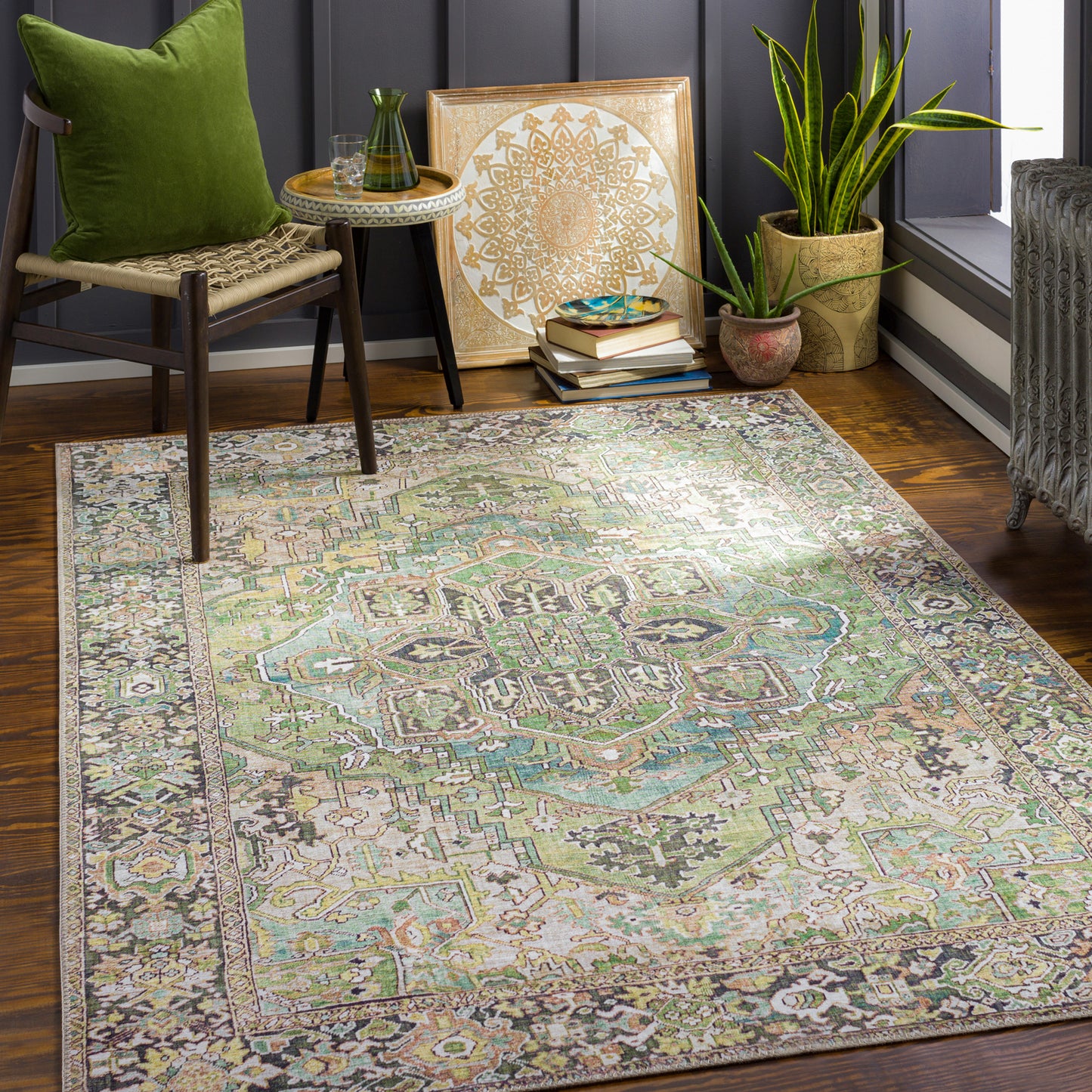 Iris Green Traditional Boho Rug