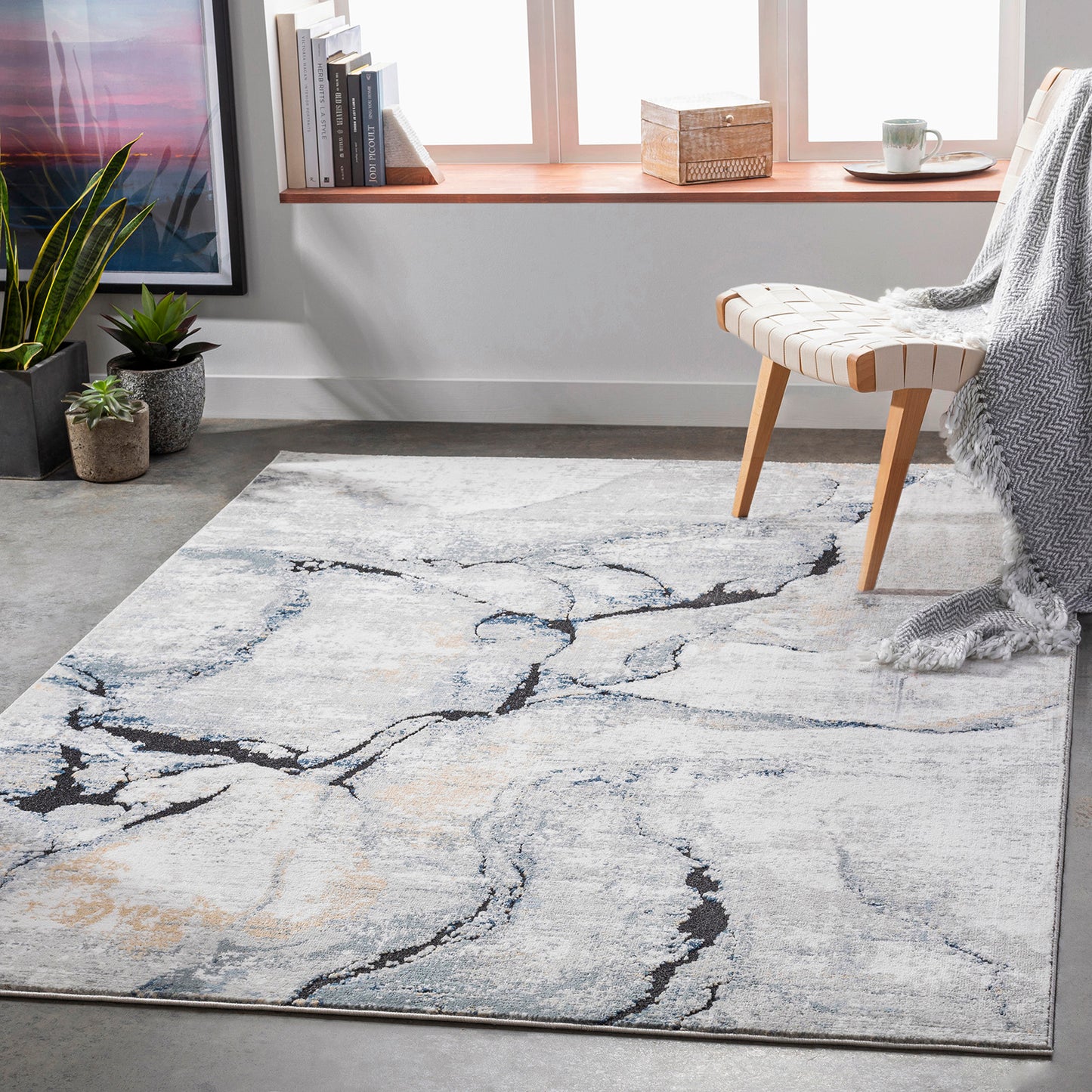 Jolie Grey Abstract Modern Marble Rug
