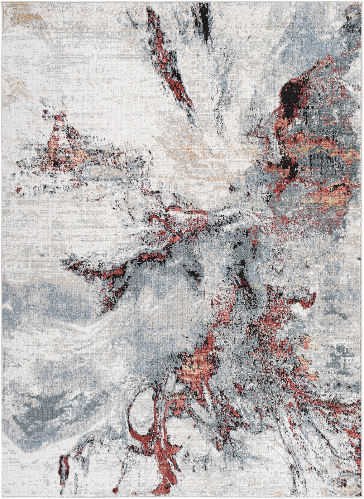 Jolie Grey and Red Abstract Modern Marble Rug