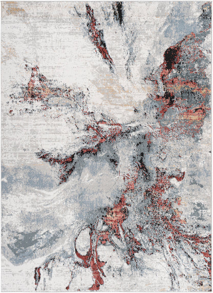 Jolie Grey and Red Abstract Modern Marble Rug