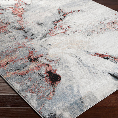 Jolie Grey and Red Abstract Modern Marble Rug