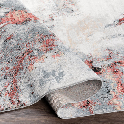 Jolie Grey and Red Abstract Modern Marble Rug