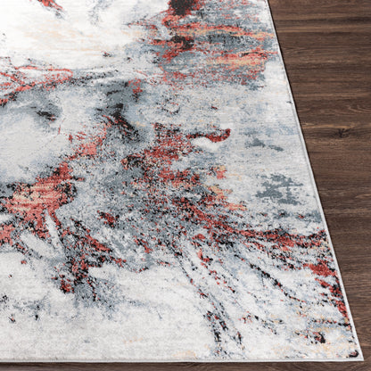 Jolie Grey and Red Abstract Modern Marble Rug