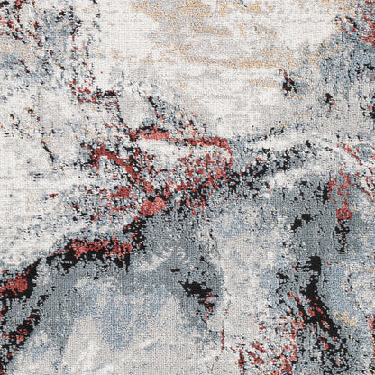 Jolie Grey and Red Abstract Modern Marble Rug
